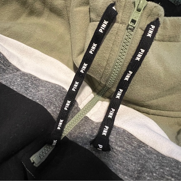 Pink Victoria Secret green long sleeve stripe detail kangaroo pocket pullover L - Picture 9 of 9